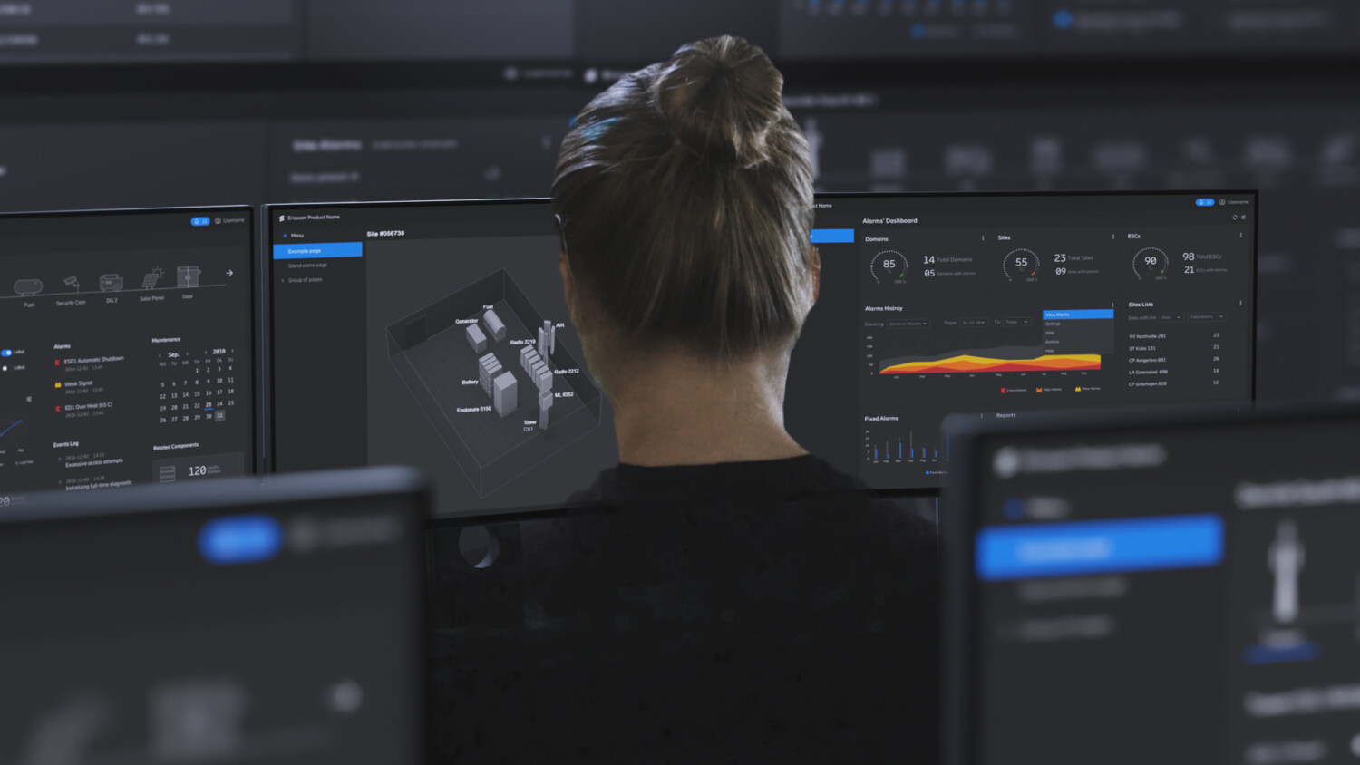 Woman in a connect 5G site NOC.