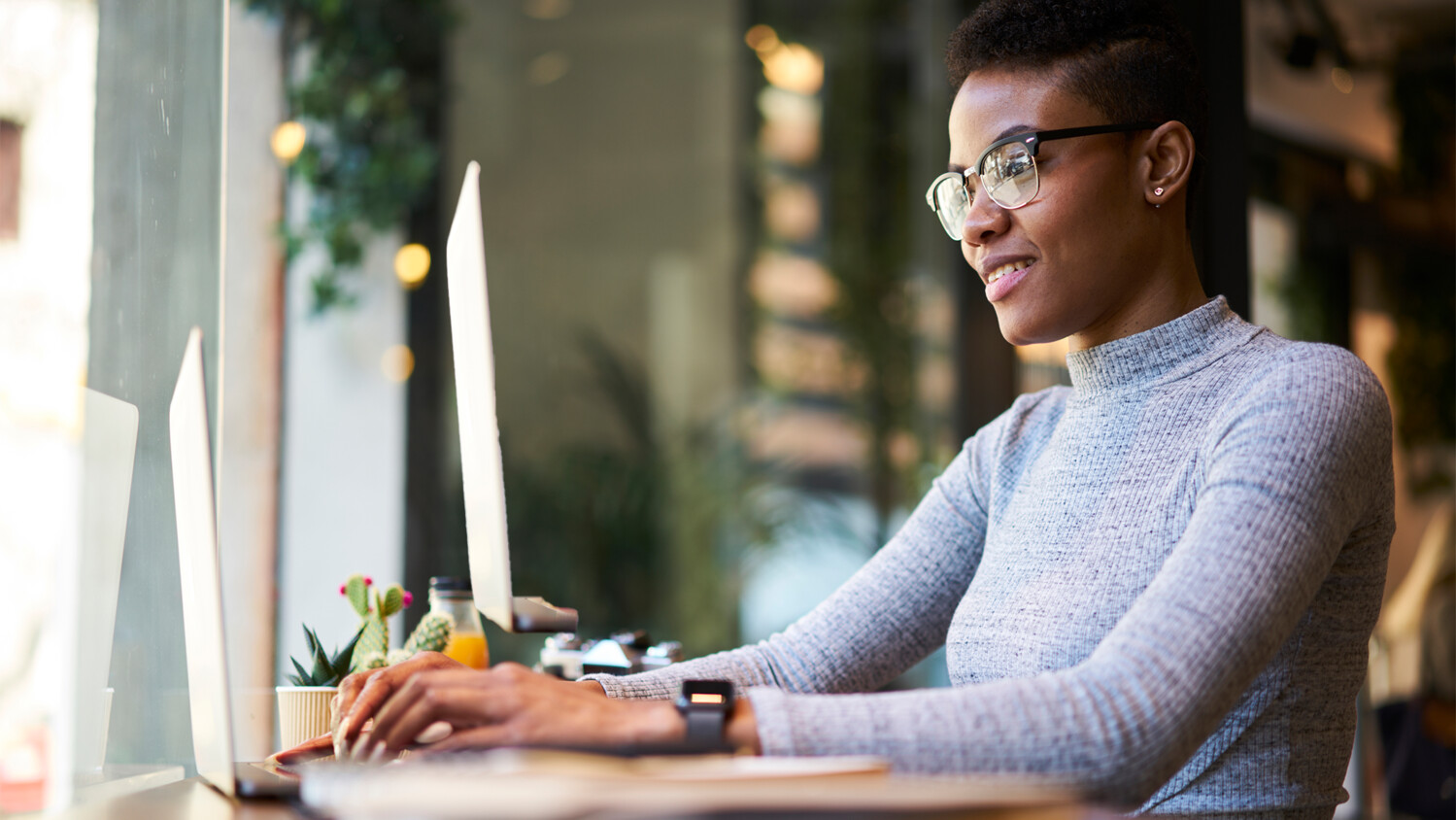 Woman working on a laptop