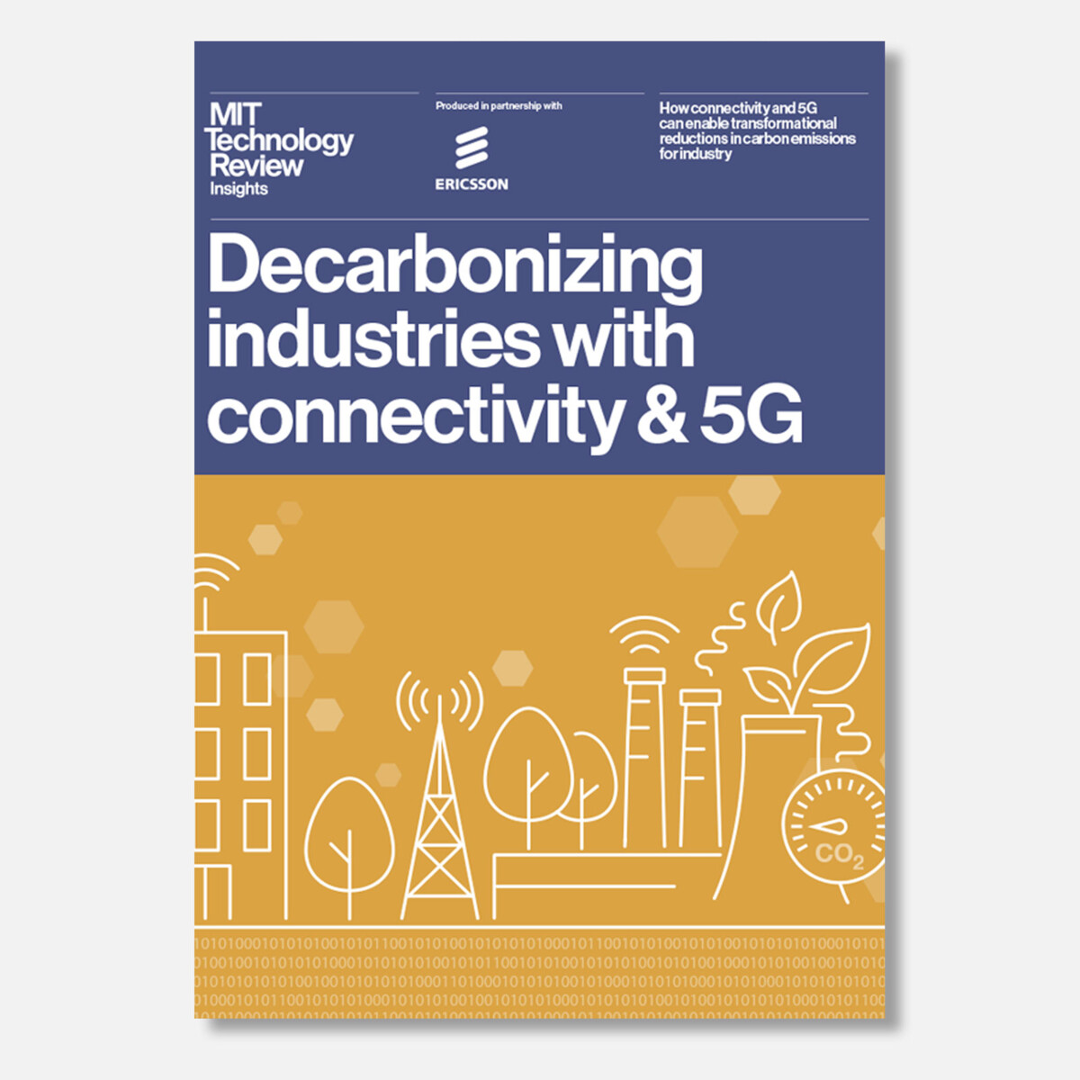 The cover of MIT Technology review - Decarbonizing industries with connectivity and 5G.
