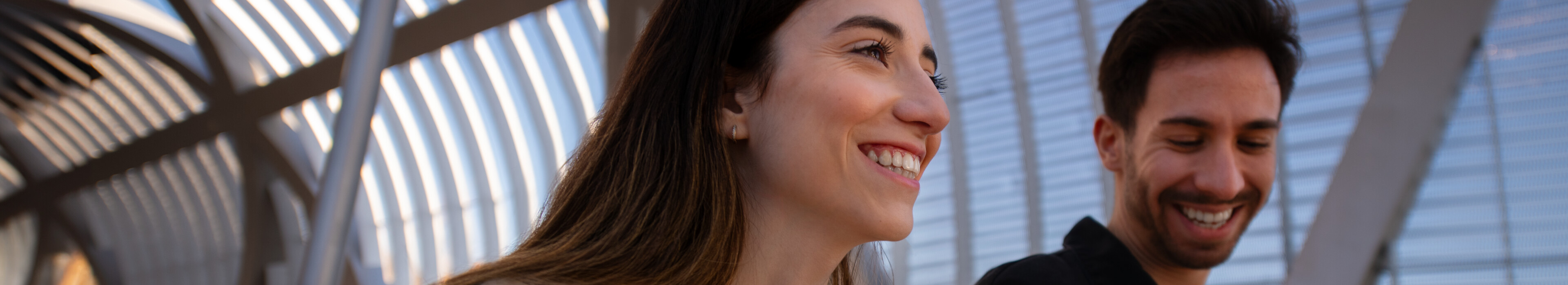 Couple walking with tablet