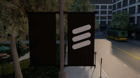 Figure 2: Radio transmitting to a drone from a lamp post. Combining Ericsson’s real time simulation with Omniverse high-performance RTX renderer.