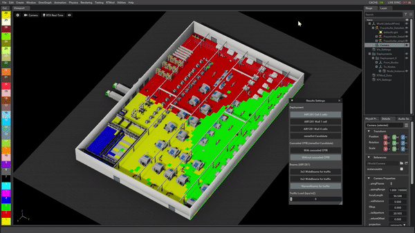 Figure 3:  Leveraging the Omniverse Kit UI for scenario design, simulation and exploring results.