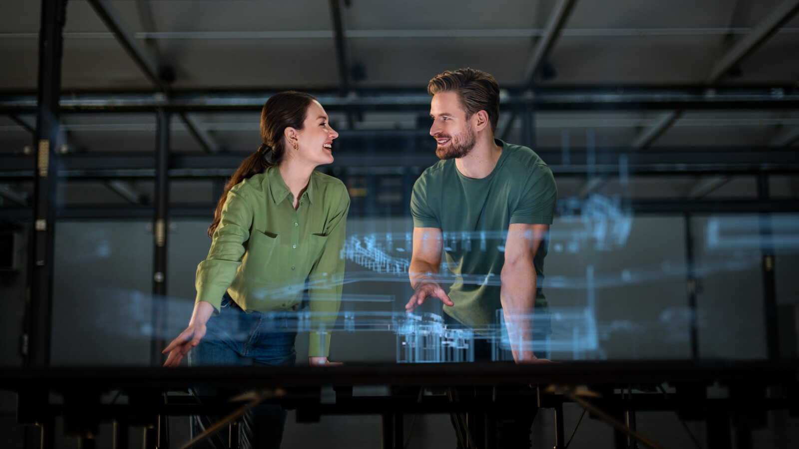 Colleagues working with hologram planning.