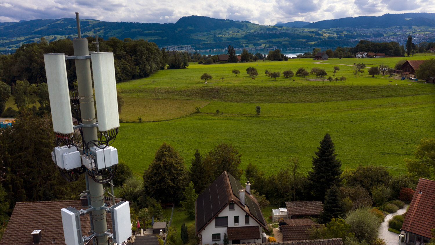 Antennas overlooking rural landscape