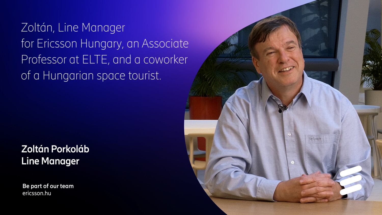 man sitting at a table talking about his role in Ericsson Hungary