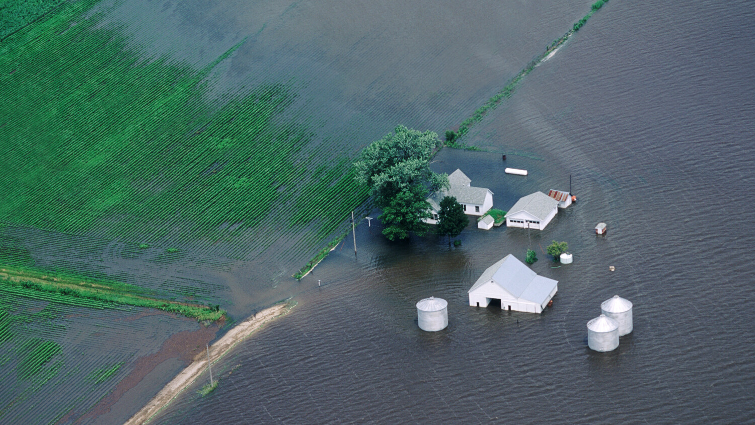 Image from above of flooding farm