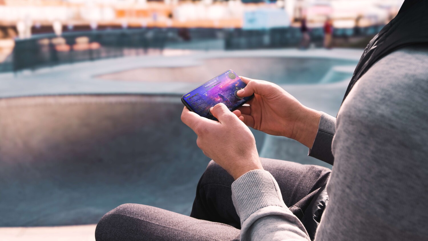 A connected gamer outdoors.