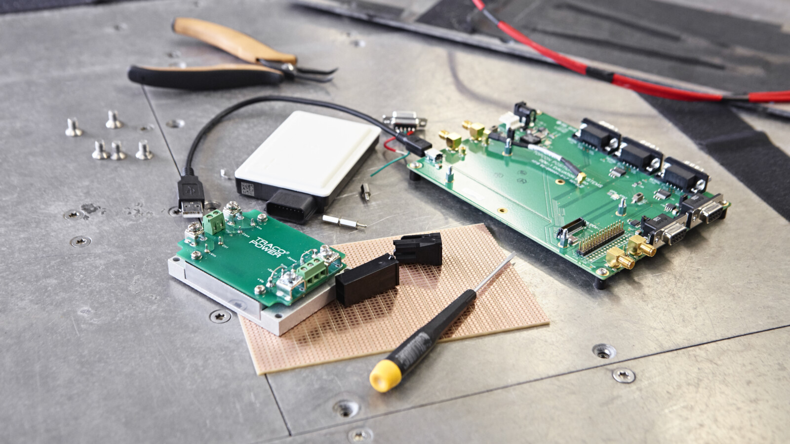 Electronics hardware on a table