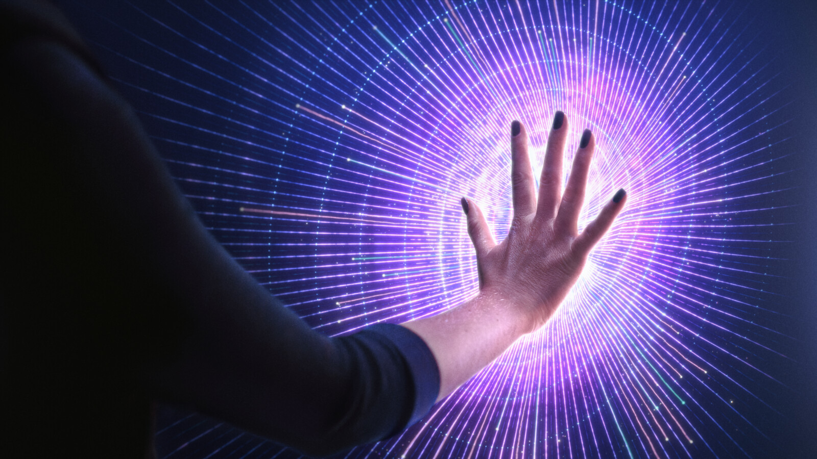 Woman interacting with immersive experience