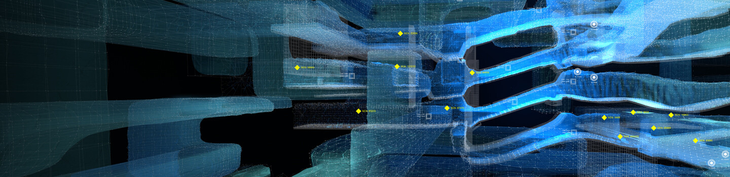 Digital visualization of a mine system.