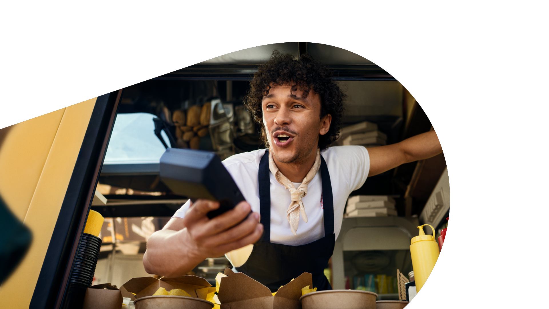 Card payments at food truck.