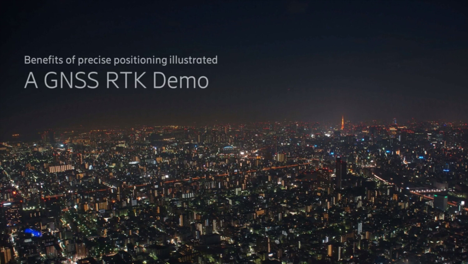 Night city with GNSS RTK demo text