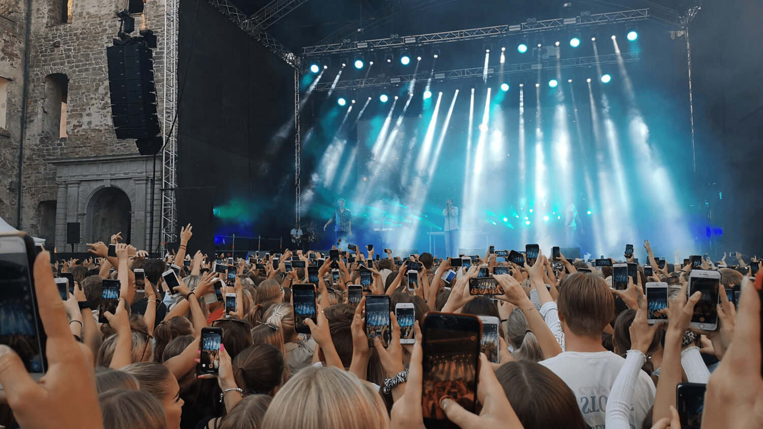 Concert crowd using connected phones.