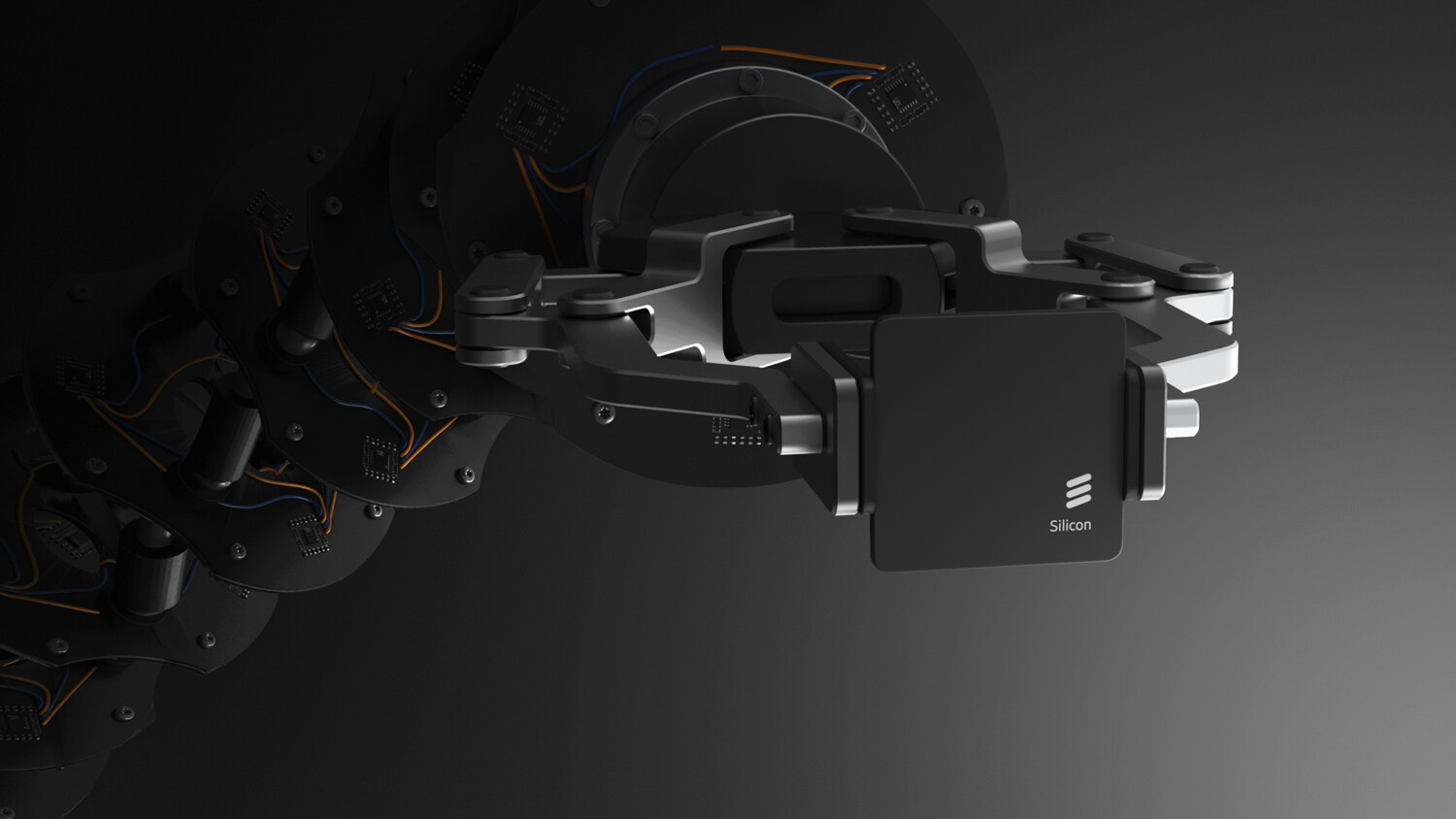 Ericsson Silicon depicted with a robot arm. 