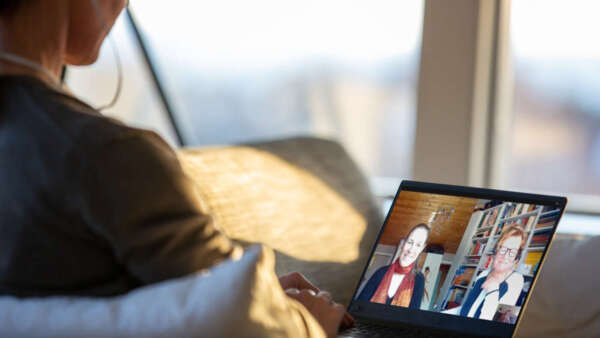 Remote meeting working via a tablet.