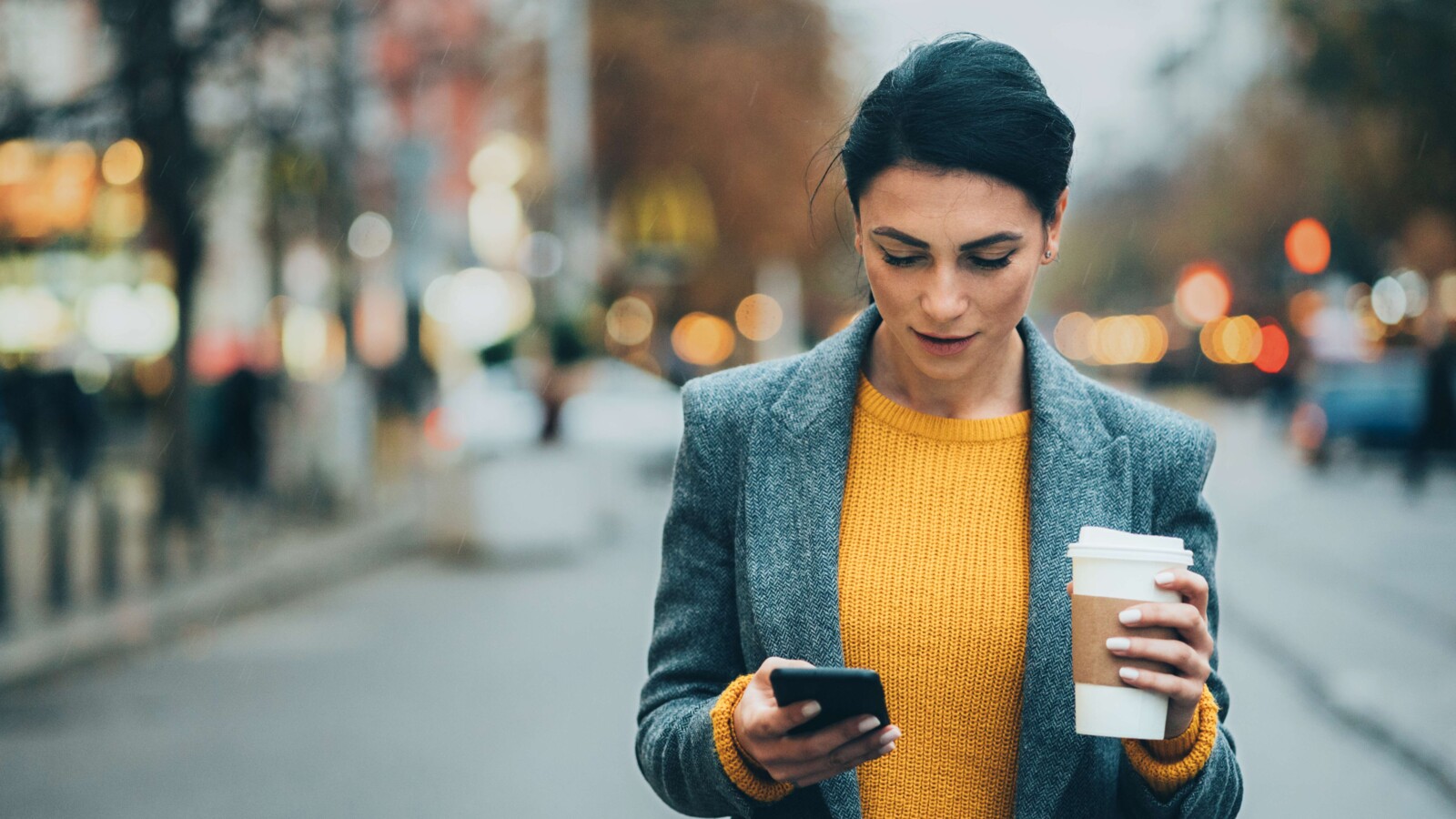 Woman using mobile wallet. 