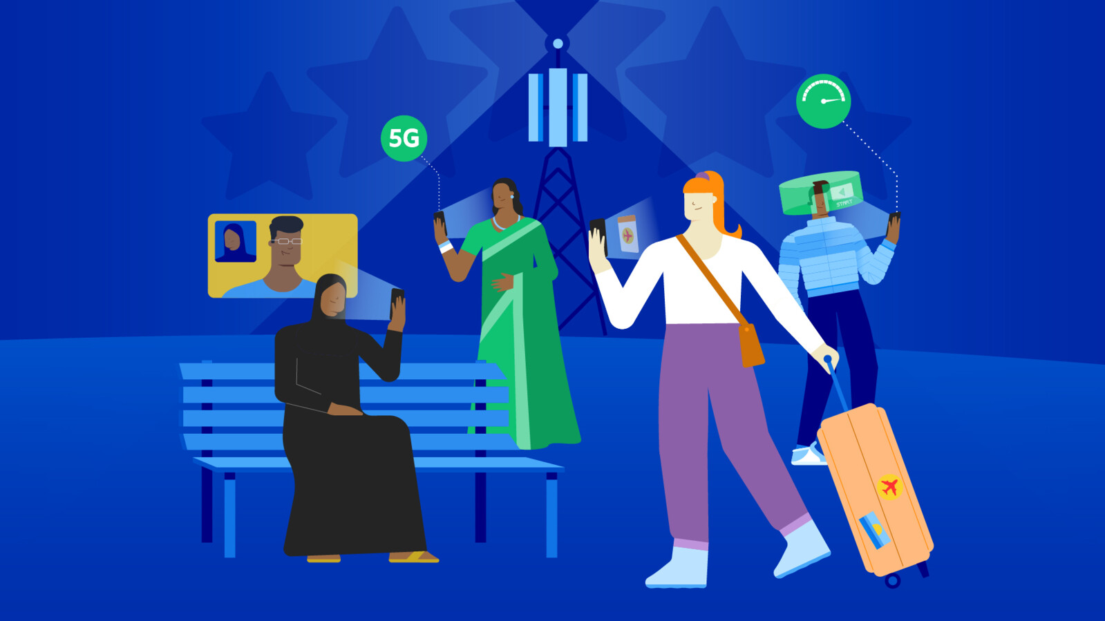 Pessoas conectadas pelo 5G.