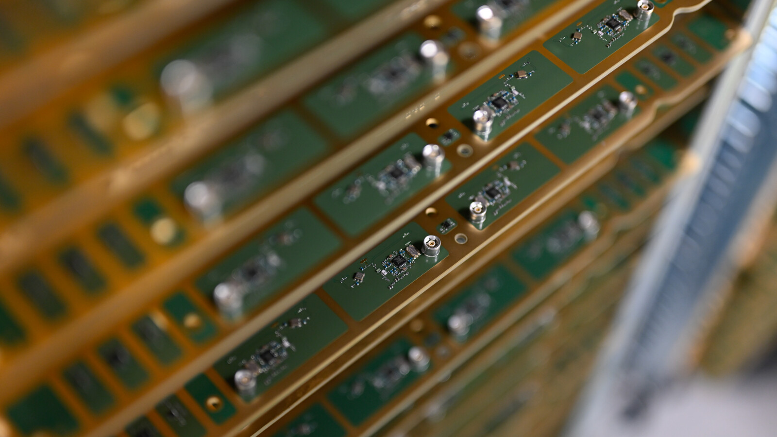 A stack of printed circuit boards (PCBs)