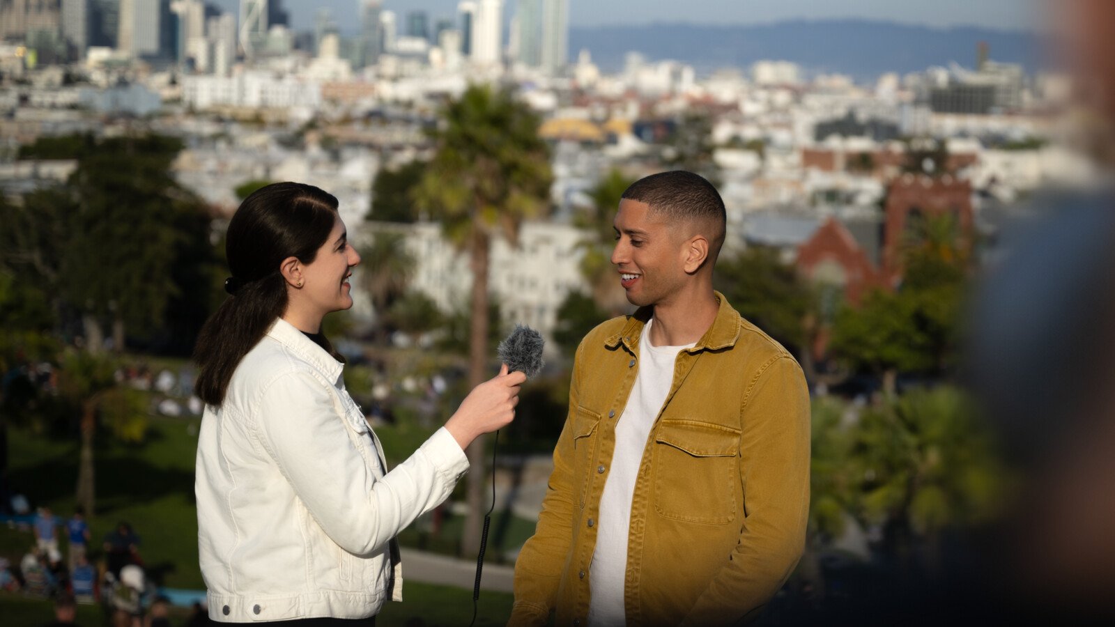 Remote broadcasting in the city.