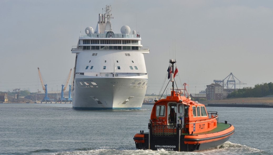 A ship approaching the port.