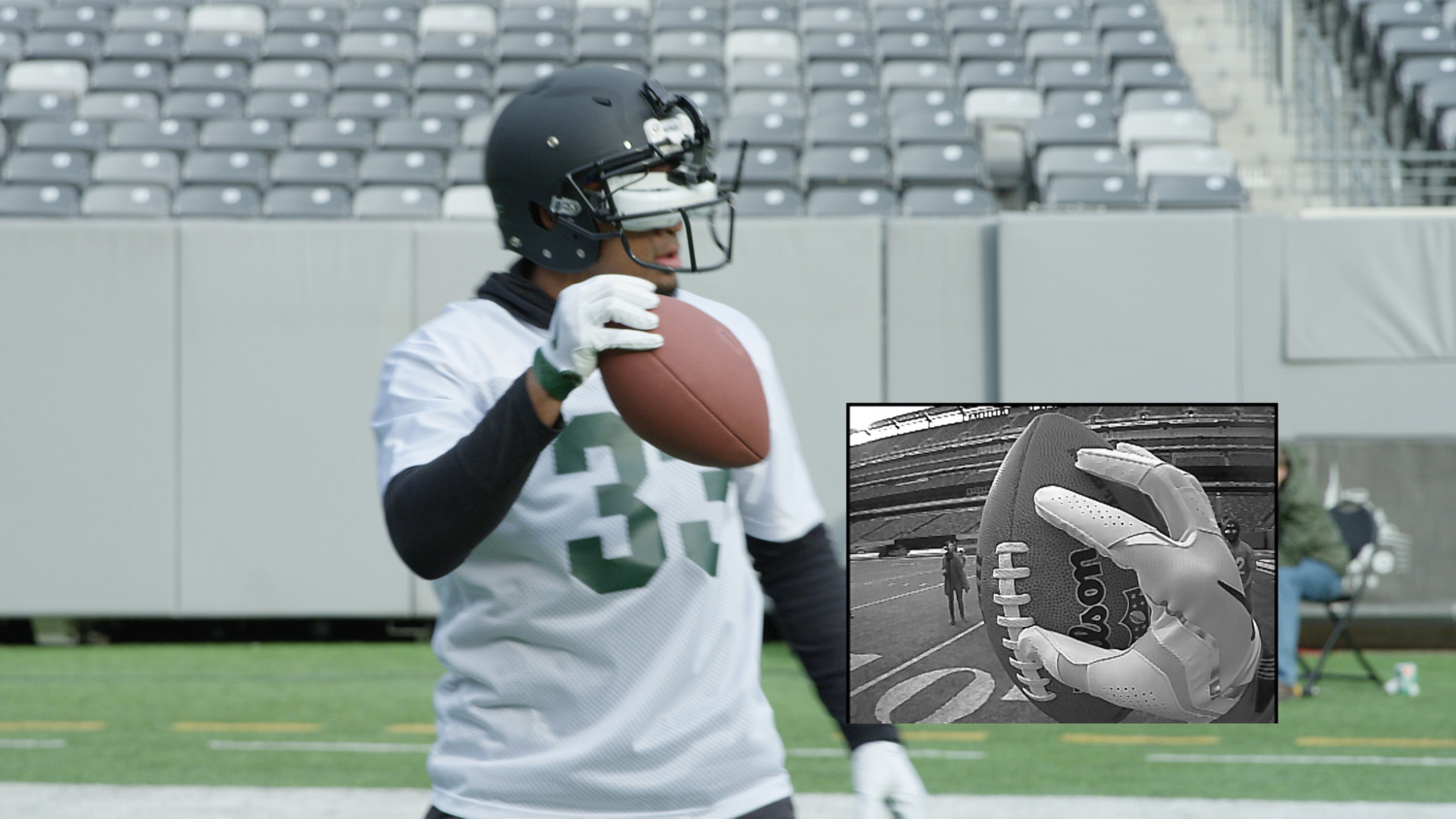 Football player with connected helmet