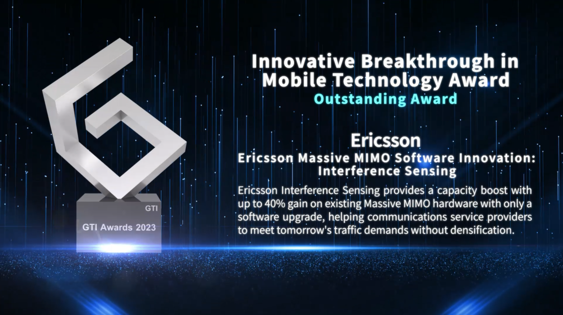 GTI年度大奖！爱立信的网络级解决方案Massive MIMO智感波束助力5G频谱效率再提升