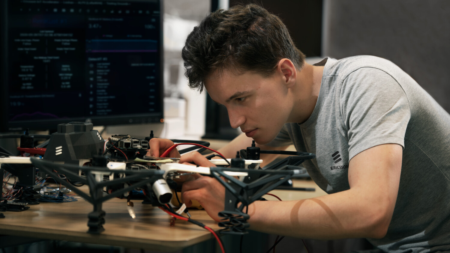 Person working on an IoT connected drone.