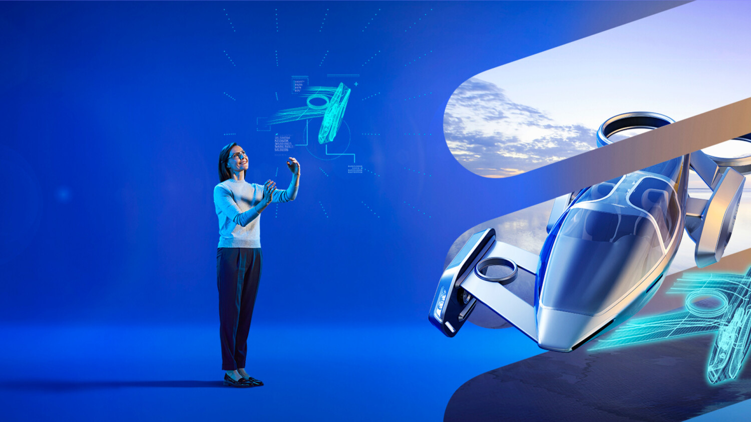 Woman interacting with holographic.