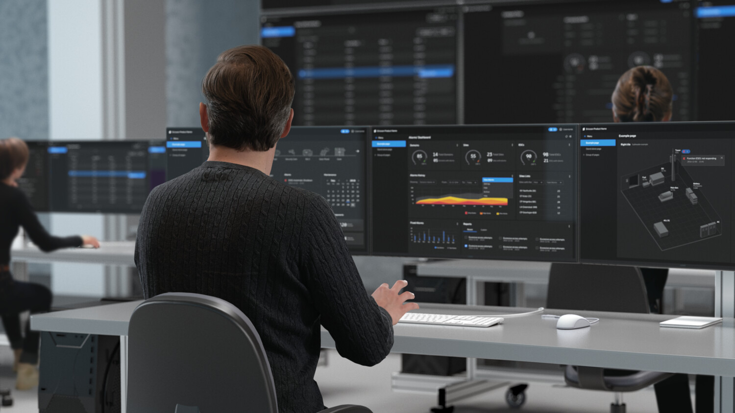 Man monitoring in Network Operation Center room. 