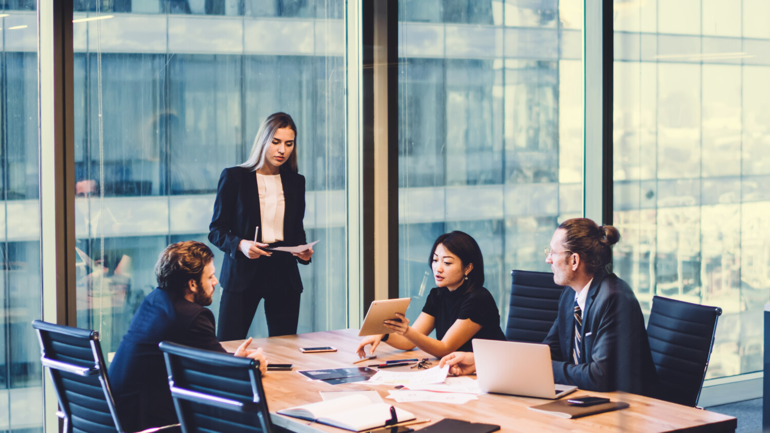 Employees working in a meeting room