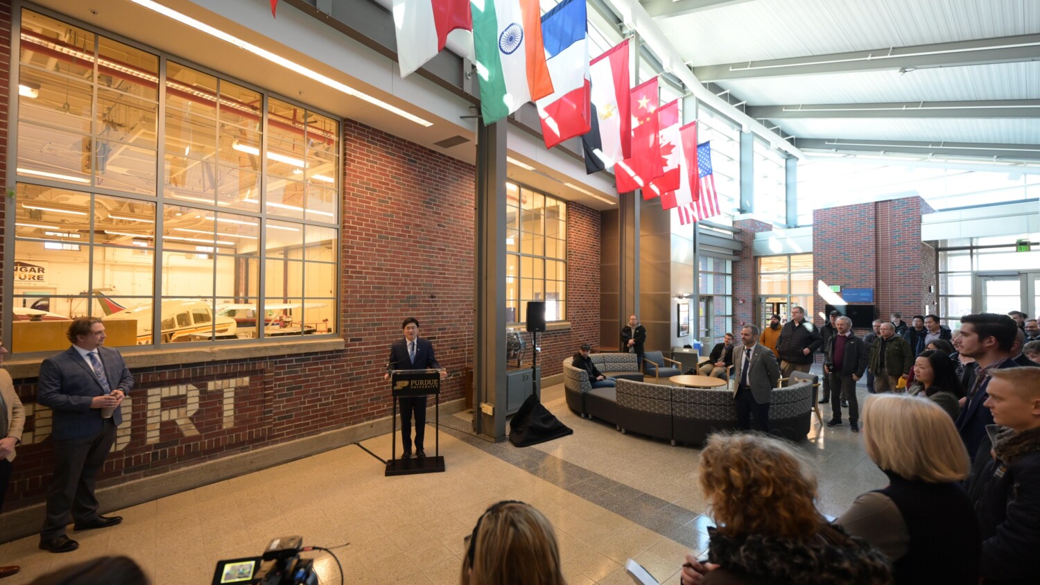Purdue University President Mung Chiang with Saab and Ericsson guests.
