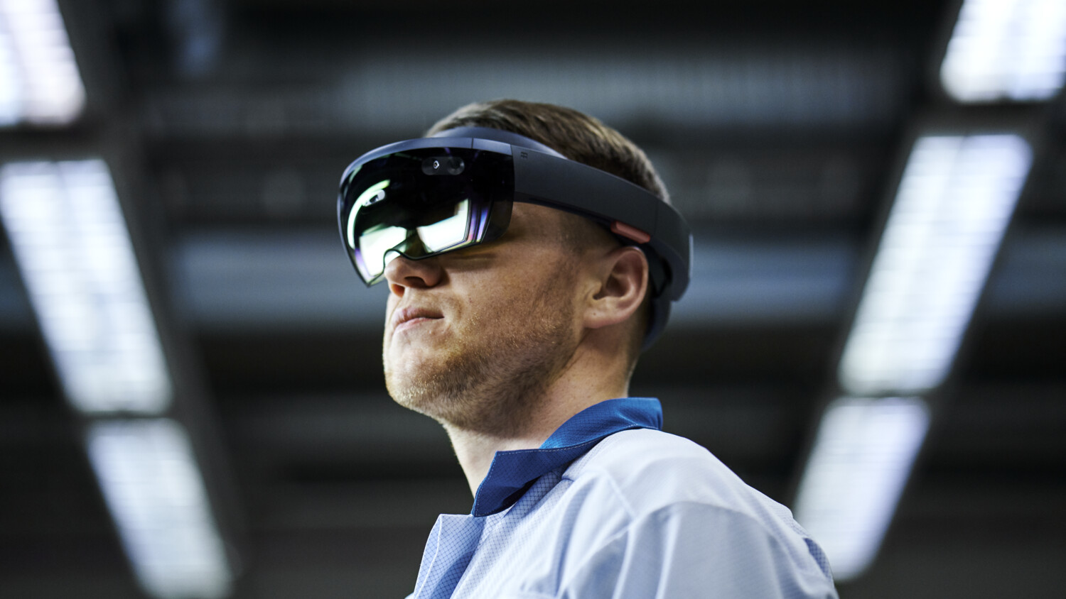 Man in factory using AR