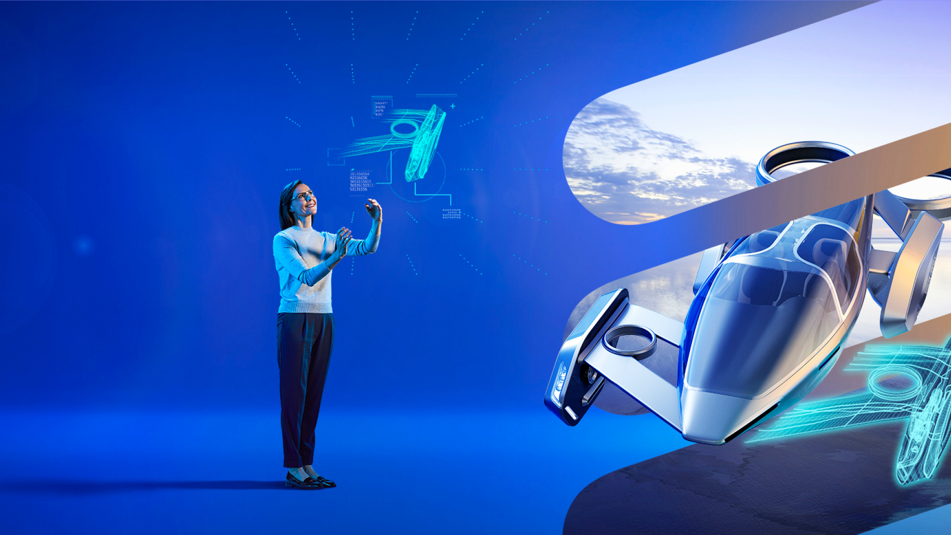 Women with virtual drone.