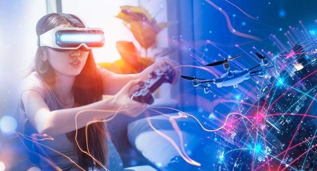 Girl gaming in virtual reality.