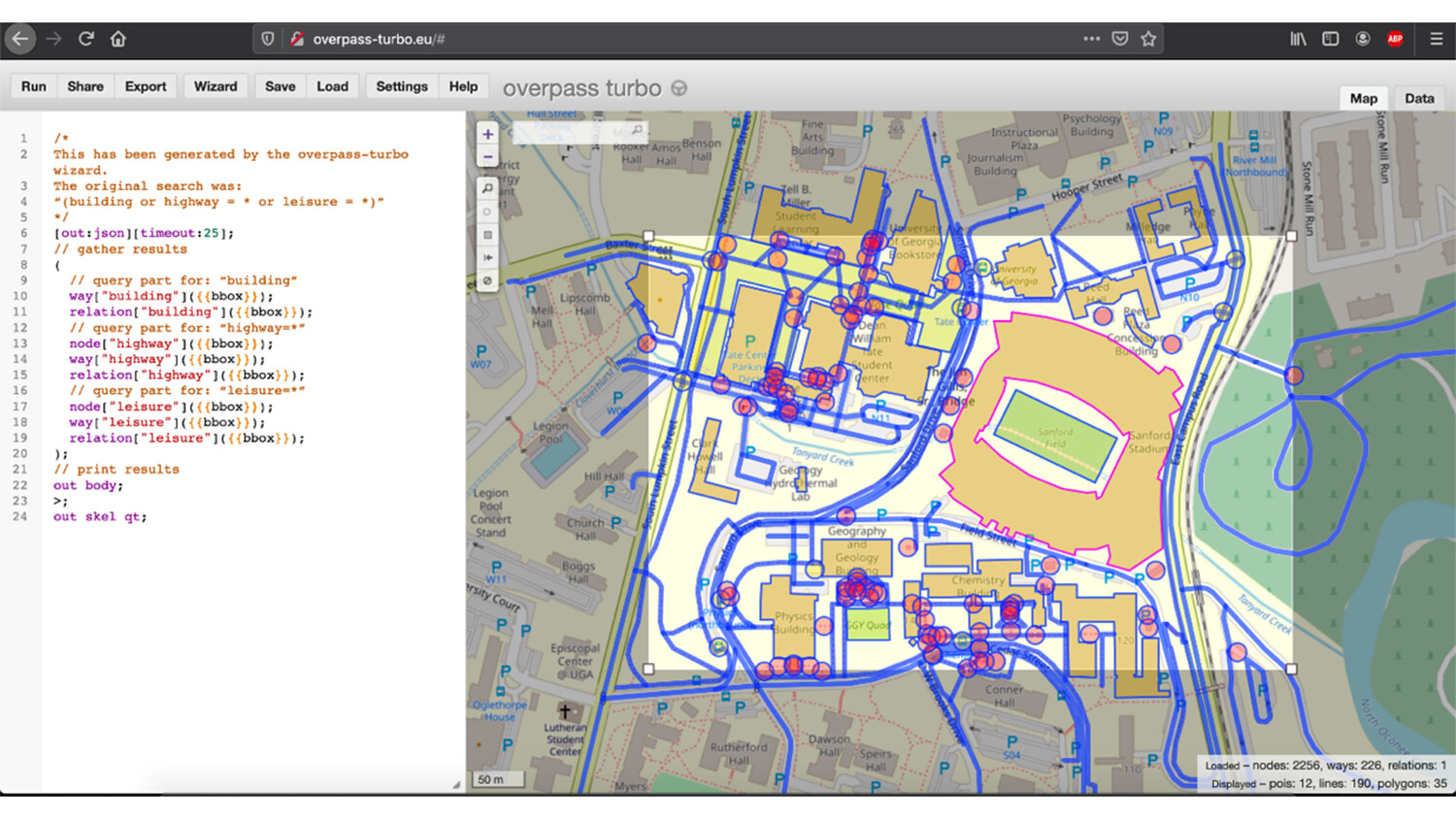 Figure 2: Picking   a simulation map via Overpass Turbo