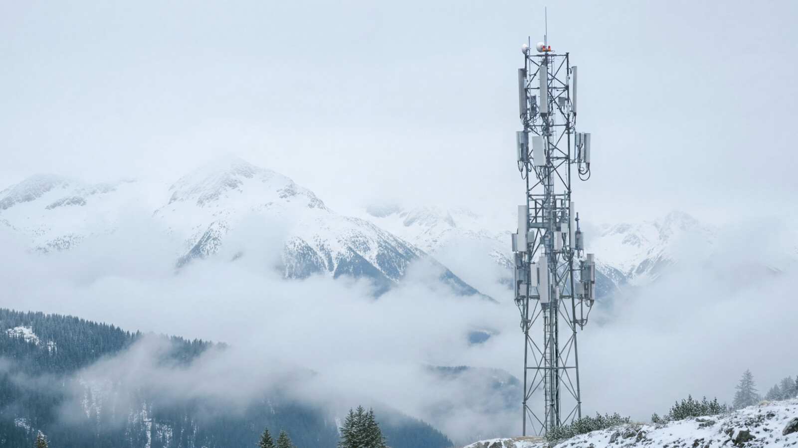Radio tower mountain landscape
