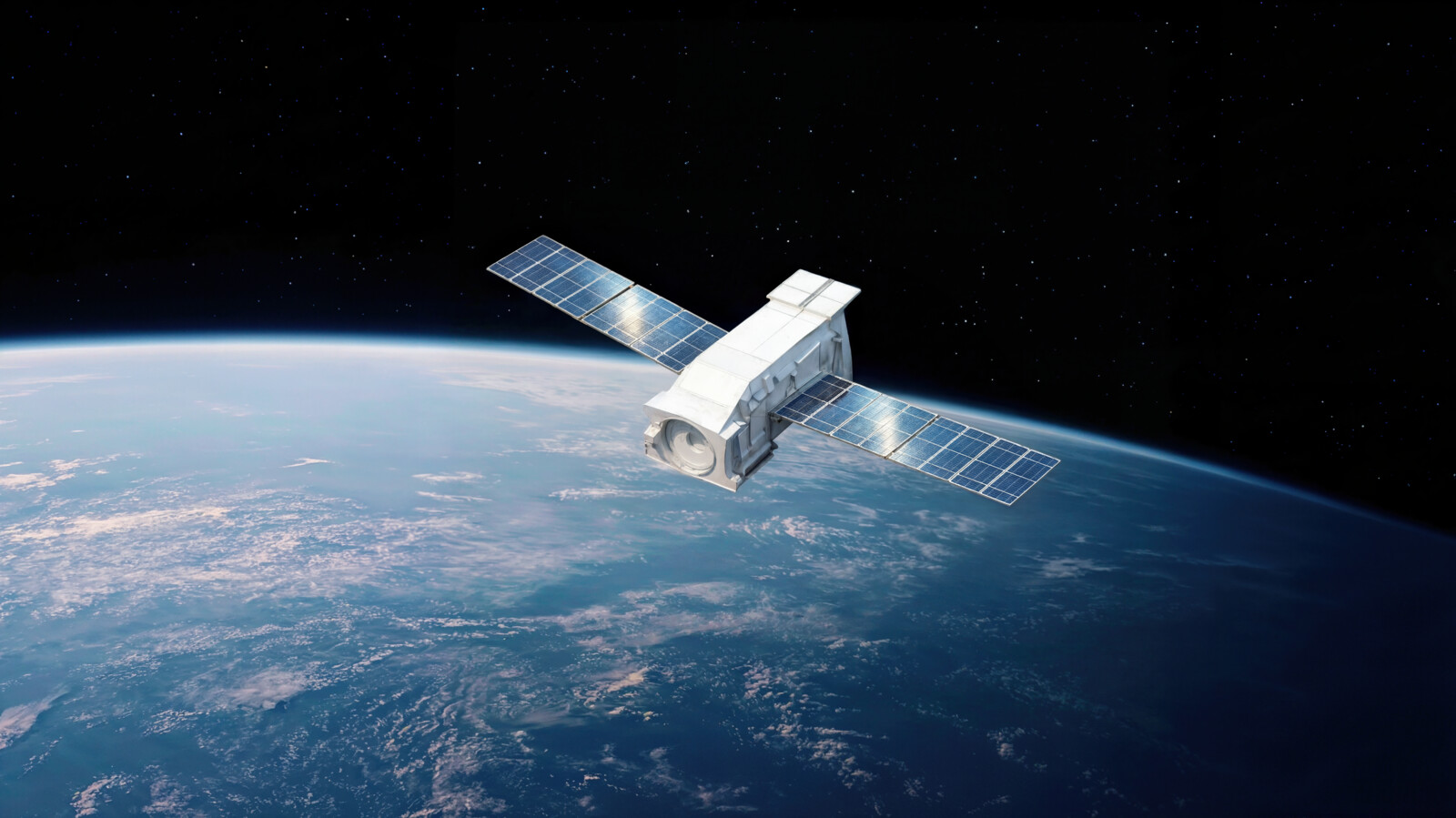 Satellite orbiting Earth in outer space