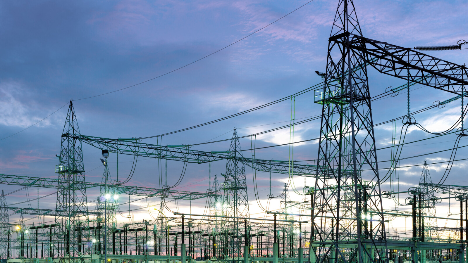 Substation at night.