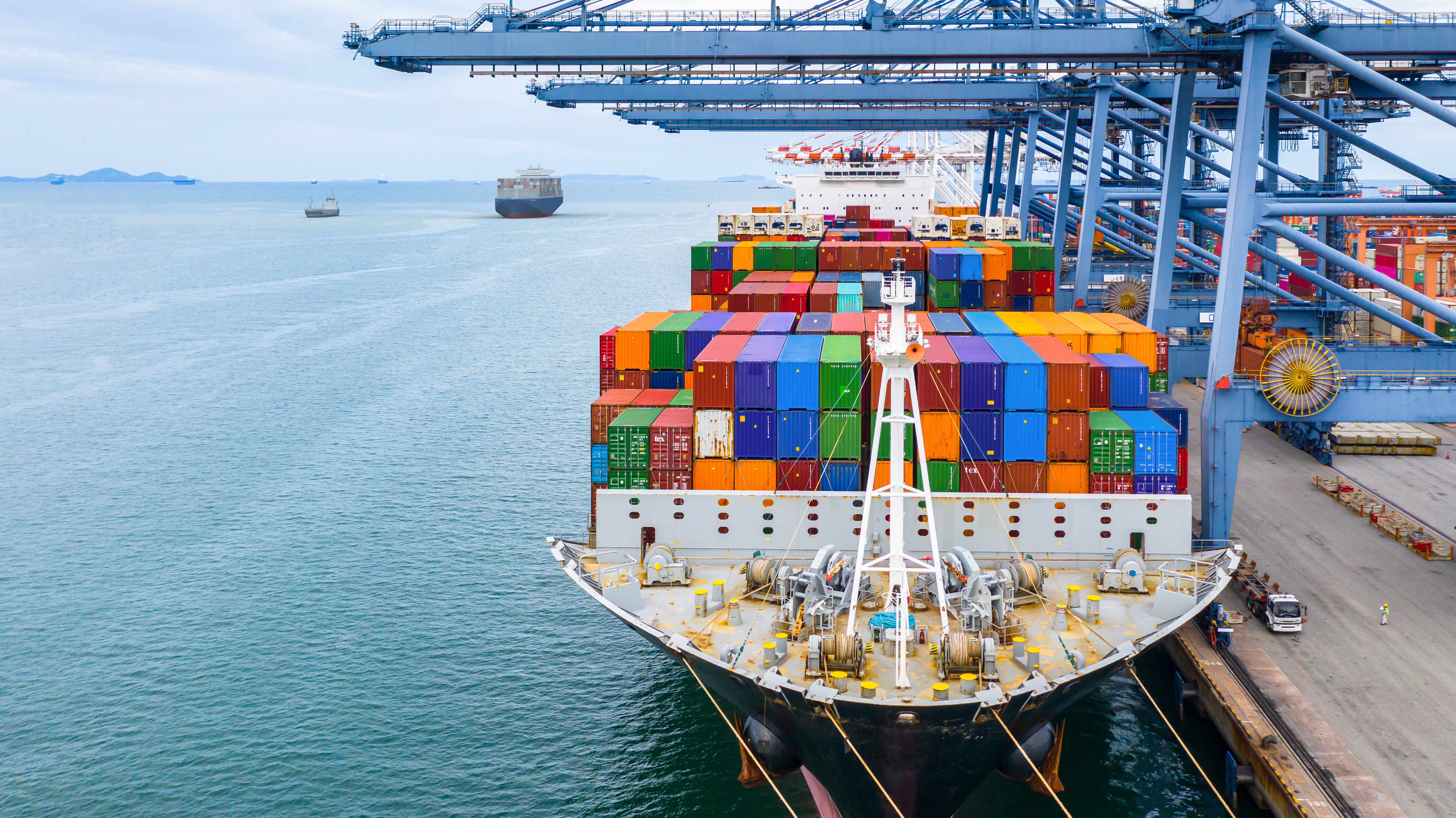 A container ship in a port.