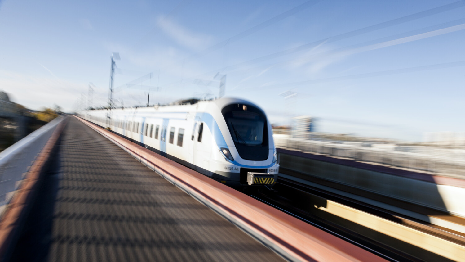 Modern train in motion.