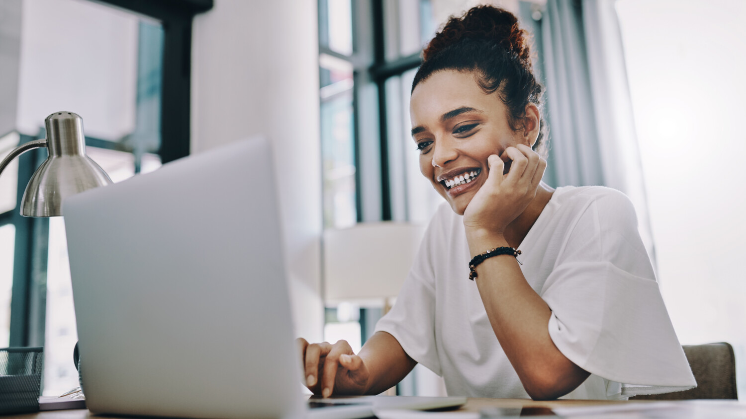 Woman working with a laptop
