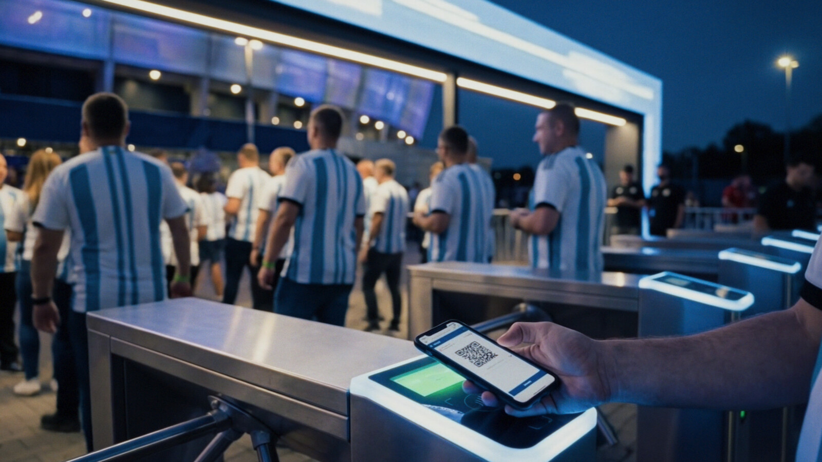 Man scanning QR code to entire stadium