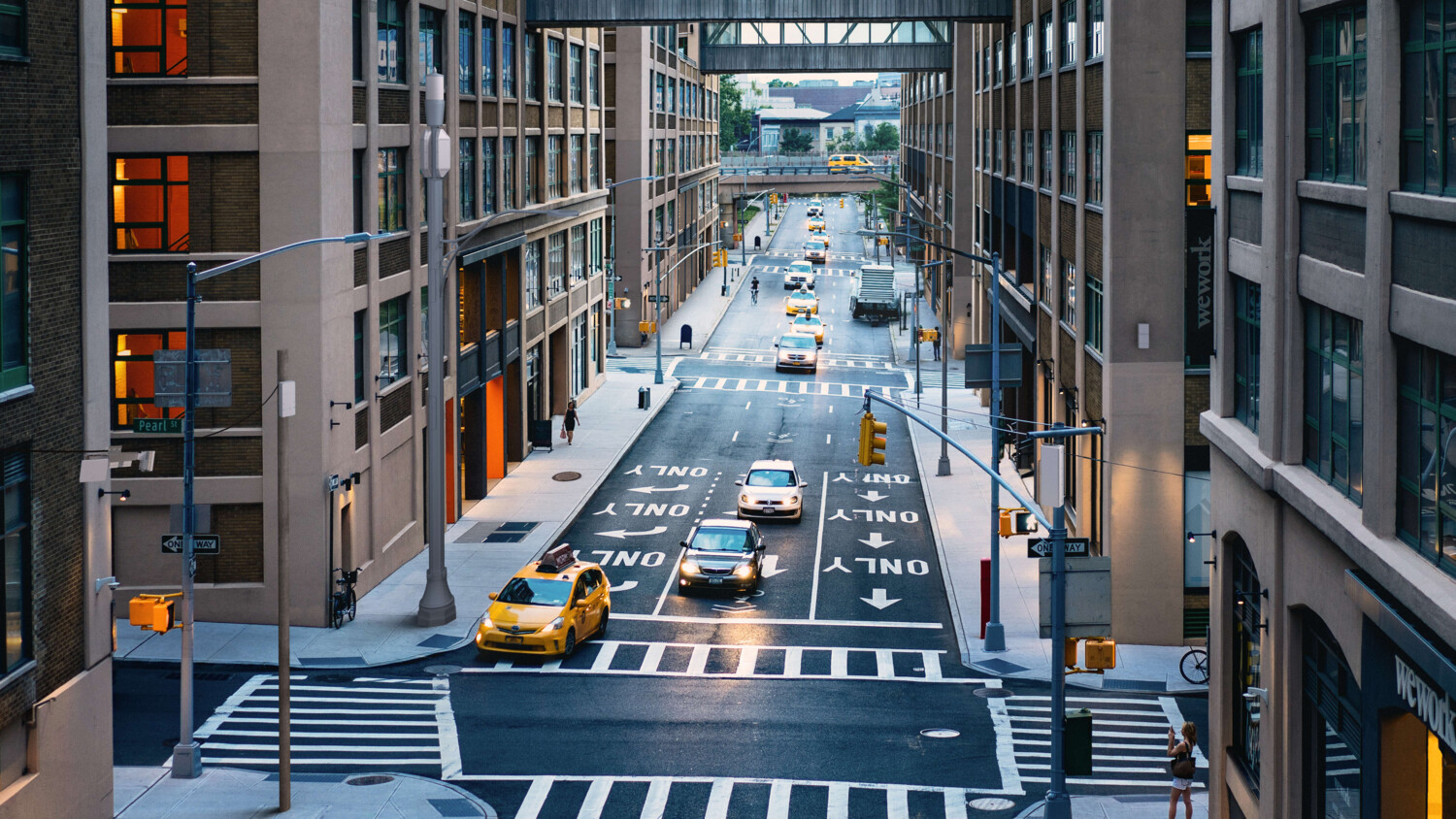Street view with traffic lights.