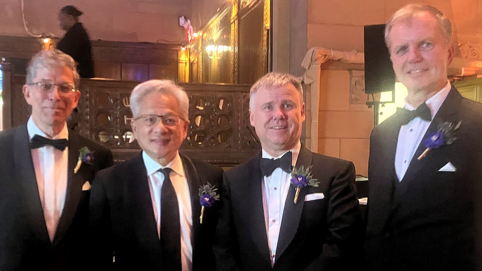 2026 IEEE medal recipients Stefan Parkvall, Erik Dahlman and Johan Sköld with Jensen Huang - Founder, President, and CEO of NVIDIA - who received the 2026 IEEE Medal of Honor award.