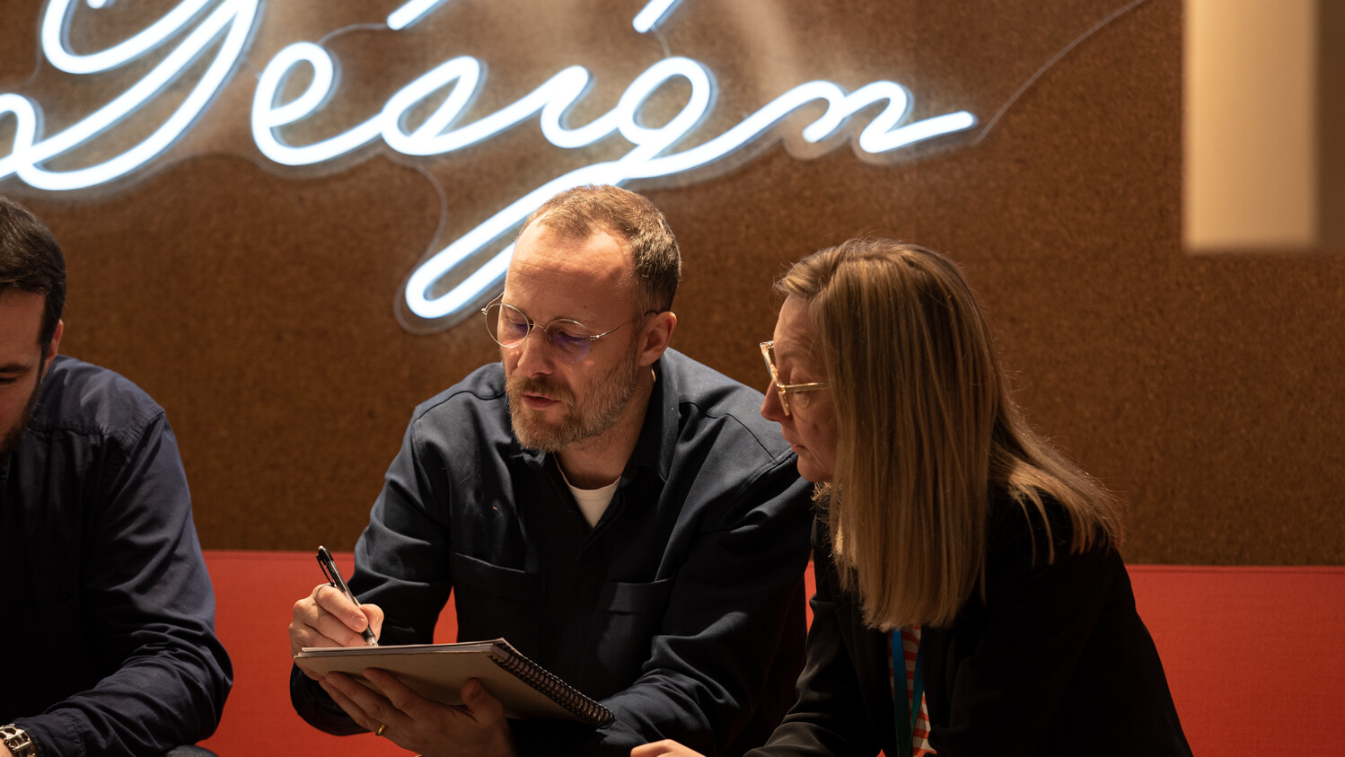 Design lab team discussing.