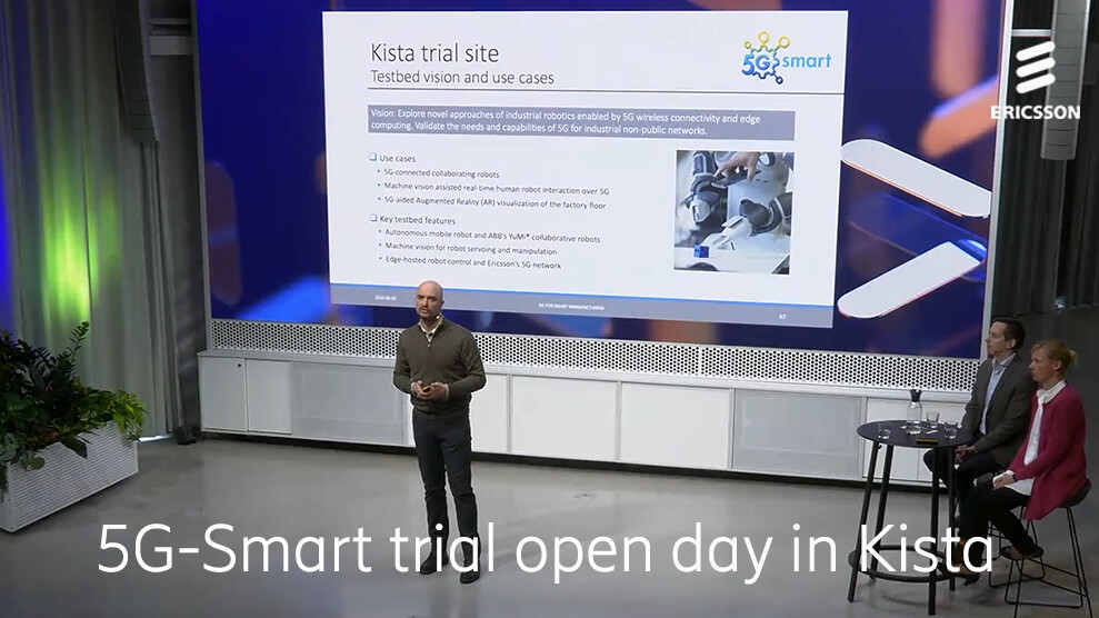 Man on stage at 5G-SMART event