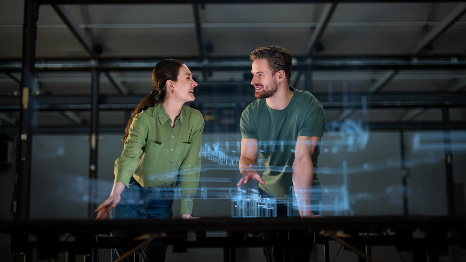 Colleagues working with hologram planning.