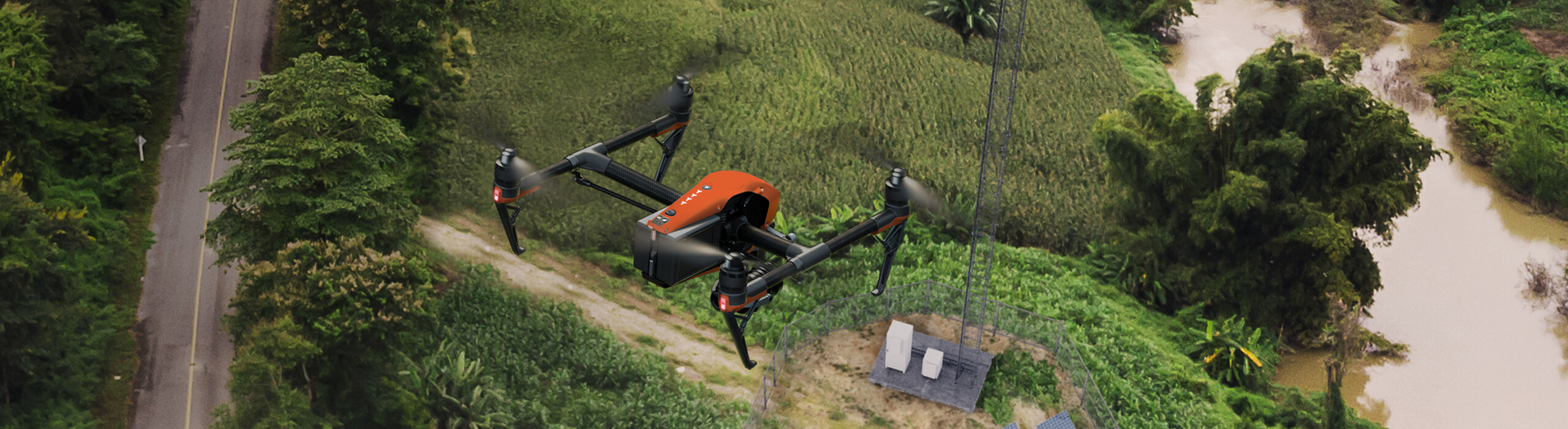 Video surveillance by drone in a rural area.