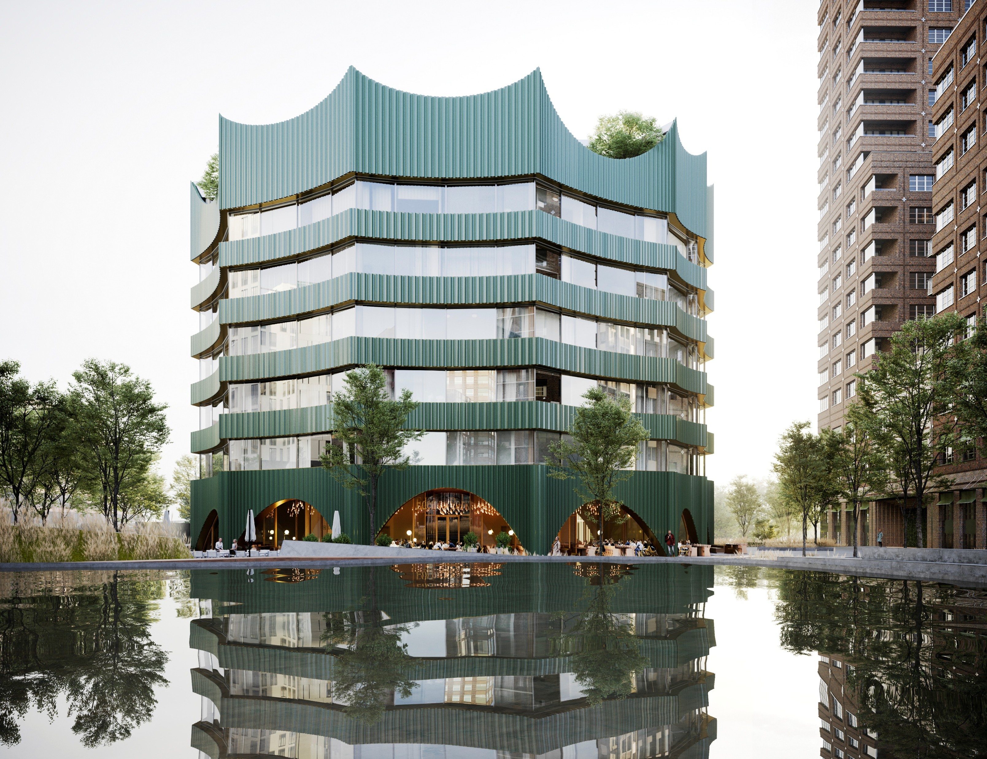 Artistic aerial impression of the completed building "Emerald". Courtesy to Stockholm stad.