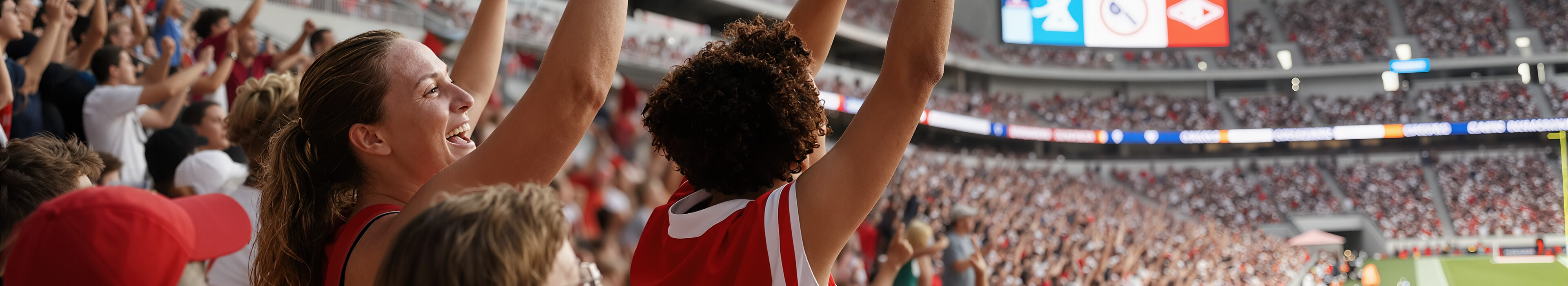 Fans cheering at a stadium.